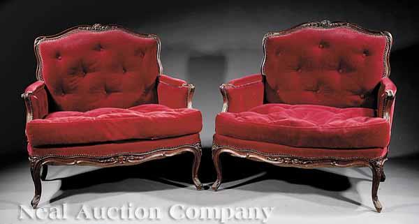 Appraisal: A Pair of Good Antique Louis XV-Style Carved Walnut Marquise