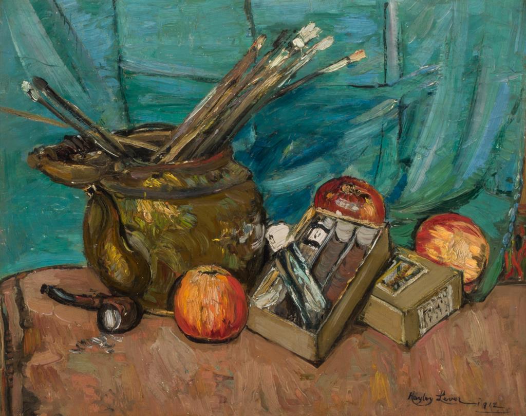 Appraisal: RICHARD HAYLEY LEVER American - Painter's Still Life oil on