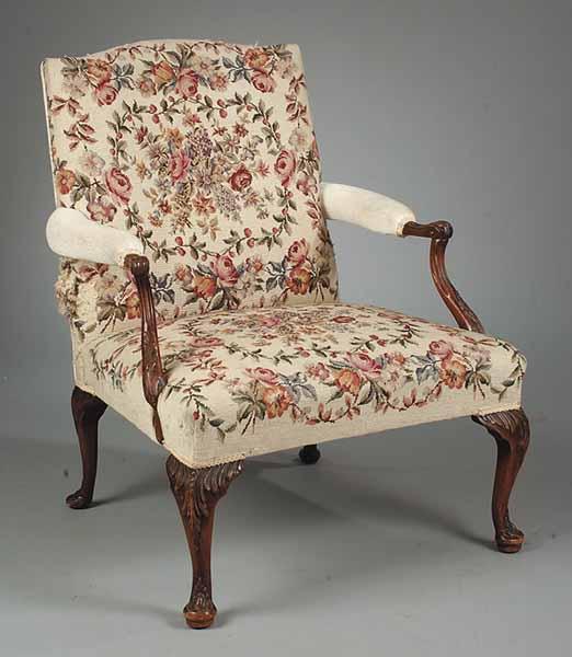 Appraisal: A Georgian-Style Needlepoint Gainsborough Chair the square back with slightly