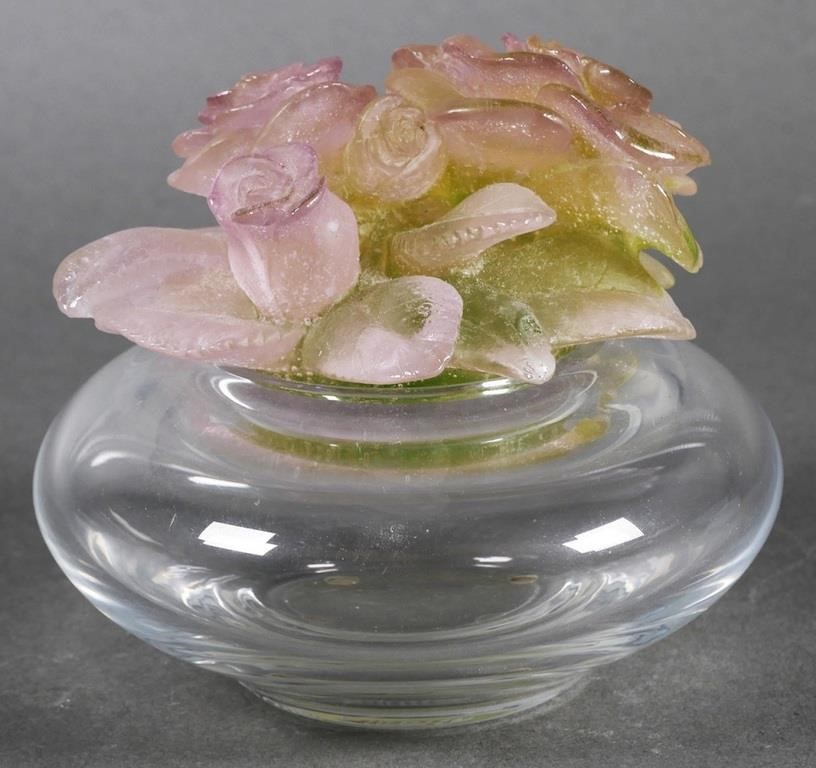 Appraisal: Daum crystal and Pate De Verre Rose lid Signed on