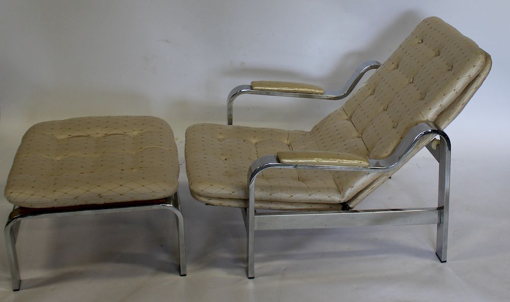 Appraisal: MIDCENTURY Chrome Lounge Chair And Ottoman Possibly Selig or Knoll