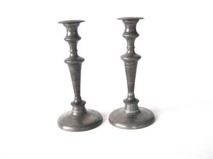 Appraisal: Two pair of pewter candlesticks henry hopper new york Each