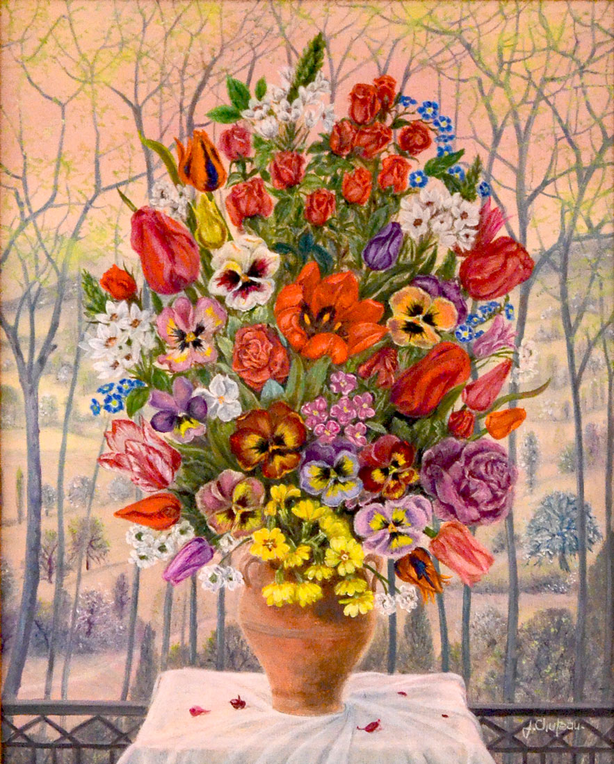 Appraisal: CHUTEAU Jacqueline - ''Floral Still Life with Arrangement in Clay