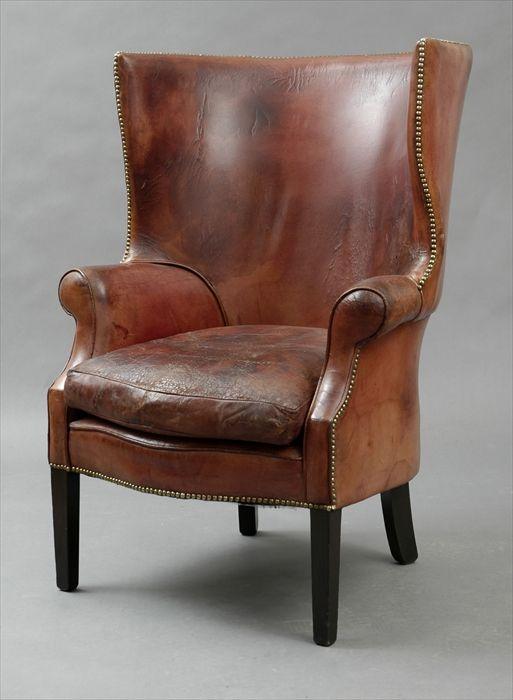 Appraisal: George III-Style Mahogany Leather-Upholstered Barrel-Back Easy Chair x x in