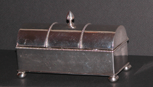 Appraisal: English Silver plate Casket Form Double Inkwell Early th century