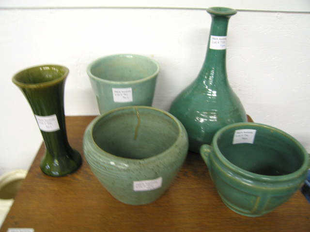 Appraisal: Art Pottery Vases Green Glazes