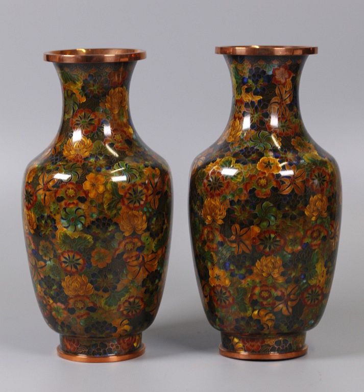 Appraisal: pair of Chinese cloisonne vases floral motif each in H