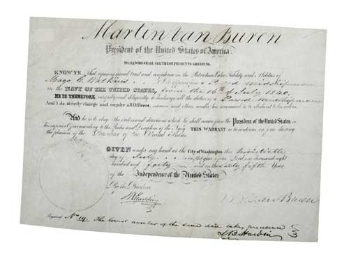 Appraisal: VAN BUREN MARTIN Partly-printed vellum Document Signed as President military