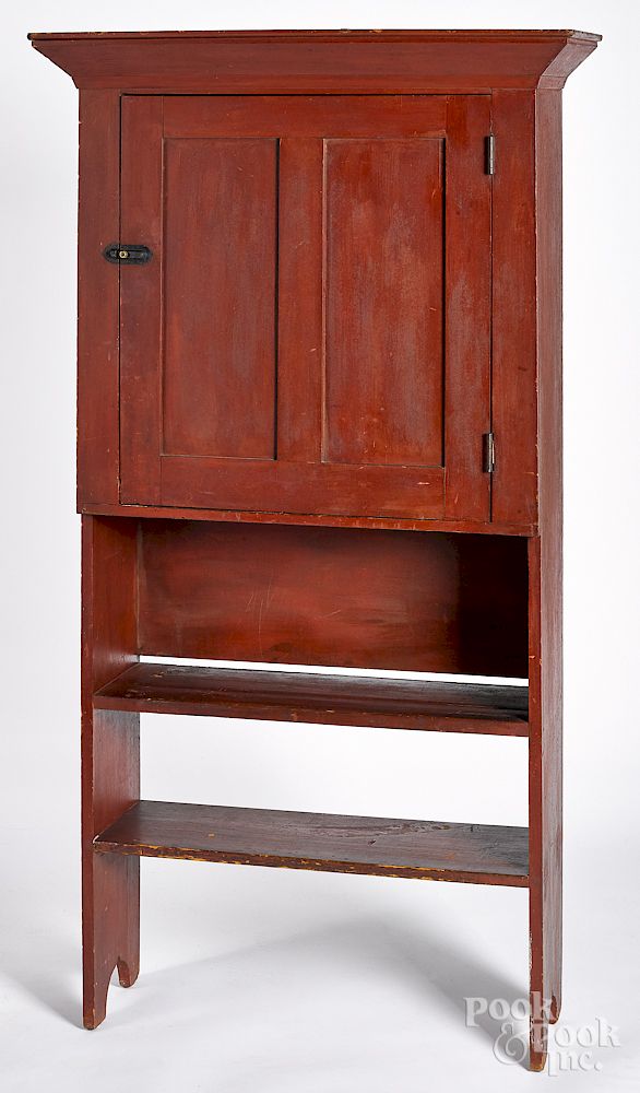 Appraisal: Painted pine cupboard Painted pine wall cupboard th c with