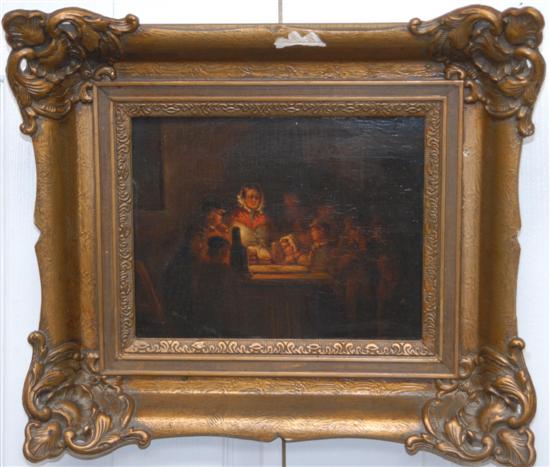 Appraisal: TH C OIL ON PANEL Interior scene depicting figures seated