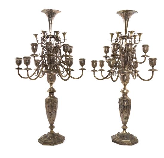 Appraisal: Sale Lot A Pair of Persian Silver Eighteen-Light Candelabra Iran