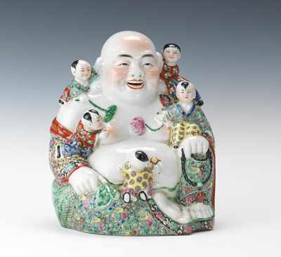 Appraisal: Republic Period Buddha with Children Porcelain Figure Glazed porcelain Buddha