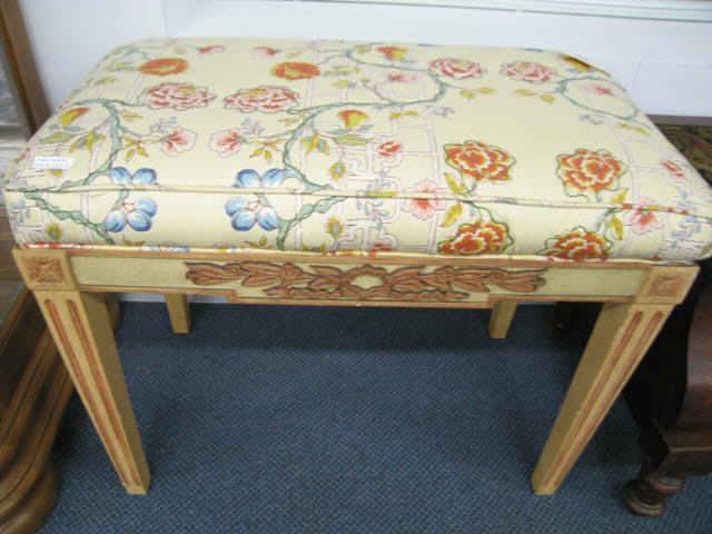 Appraisal: Wooden Bench with Yellow Cushion Seat tall wide