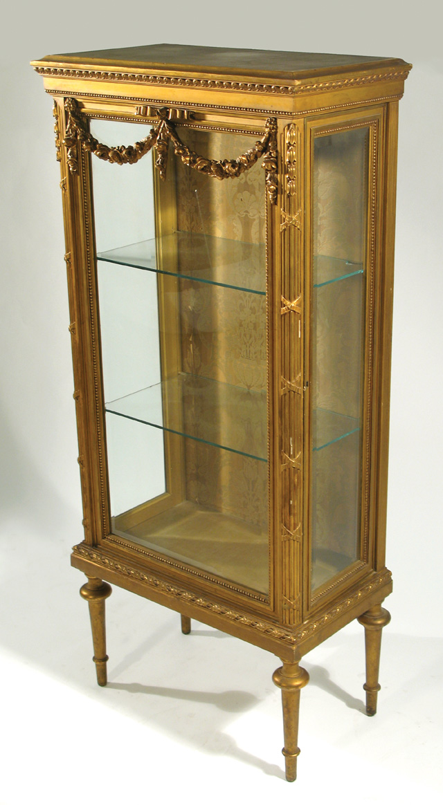 Appraisal: LOUIS XVI STYLE GILTWOOD VITRINE French c with beveled glass