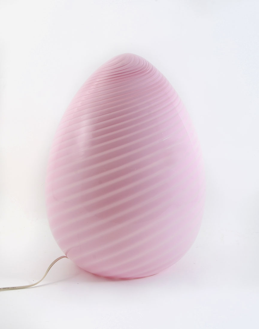 Appraisal: VETRI MURANO PINK SWIRL GLASS EGG LAMP Unmarked attribution to