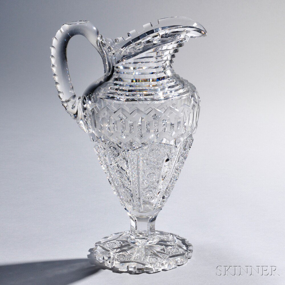 Appraisal: Meriden-type Alhambra Cut Glass Pitcher early th century Greek Key