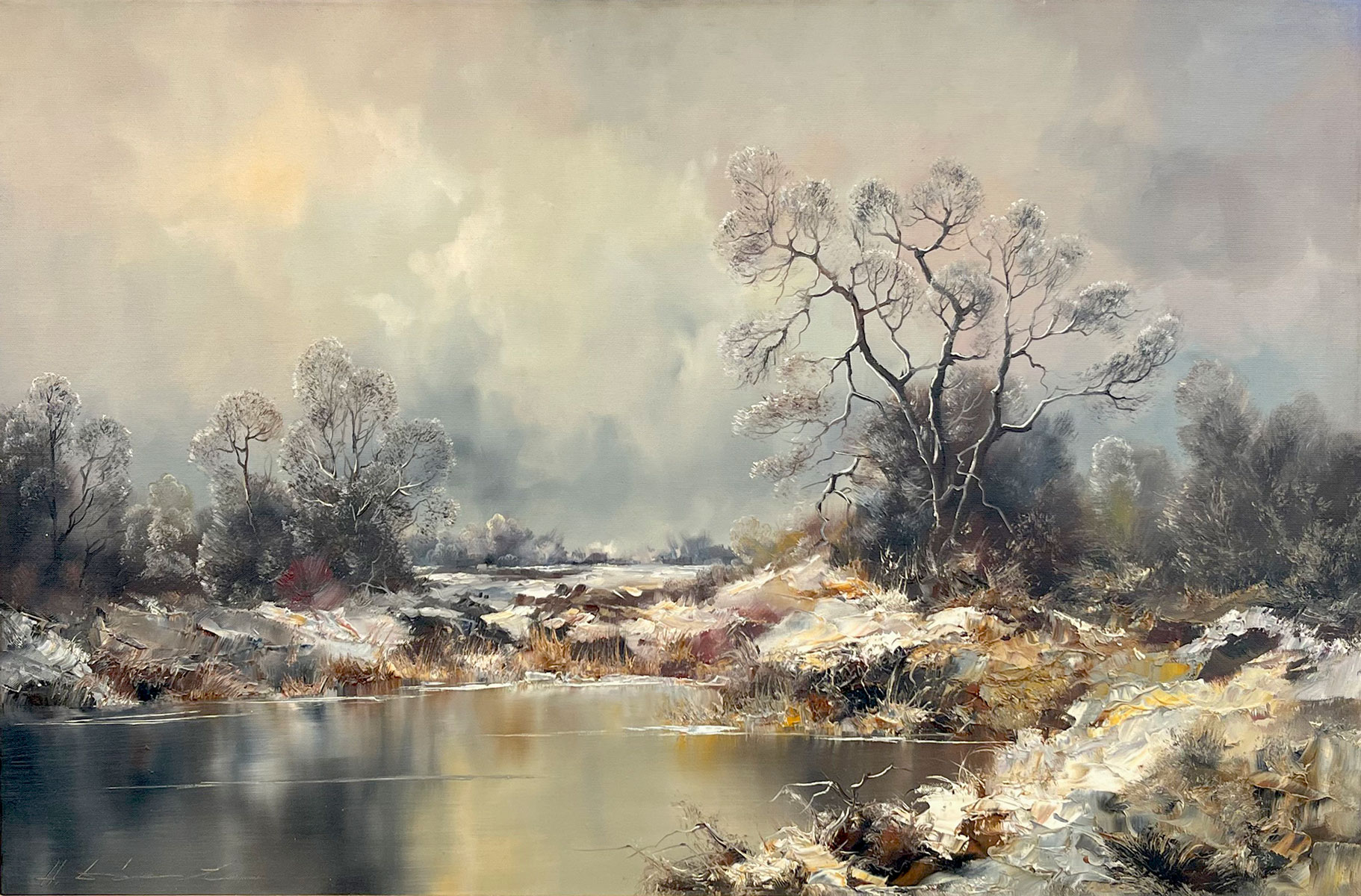 Appraisal: DIESTE Hermann German - Winter Landscape with Stream Oil Canvas