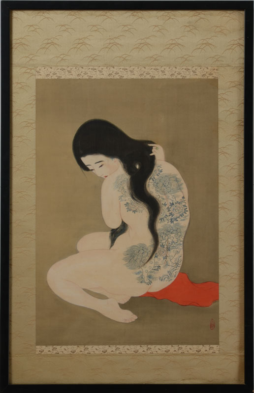 Appraisal: ATTRIBUTED TO KOBAYAKAWA KIYOSHI - NUDE WITH TATTOO Ink on