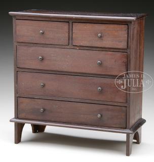 Appraisal: APPRENTICE PIECE EARLY AMERICAN MAHOGANY TALL CHEST First half th