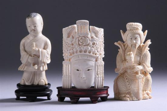 Appraisal: THREE CHINESE IVORY FIGURAL CARVINGS - in high in high