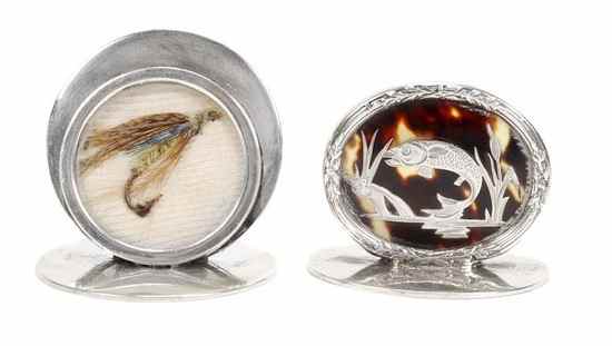 Appraisal: Two silver menu card holders the first silver and tortoiseshell