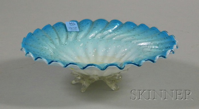 Appraisal: Victorian Art Glass Compote silver aventurine on rippled blue overlay