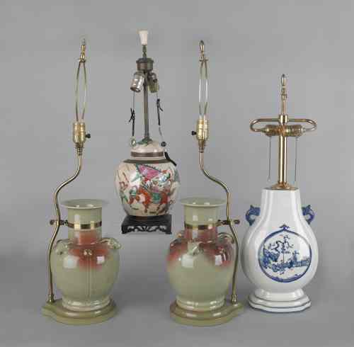 Appraisal: Four Chinese porcelain table lamps