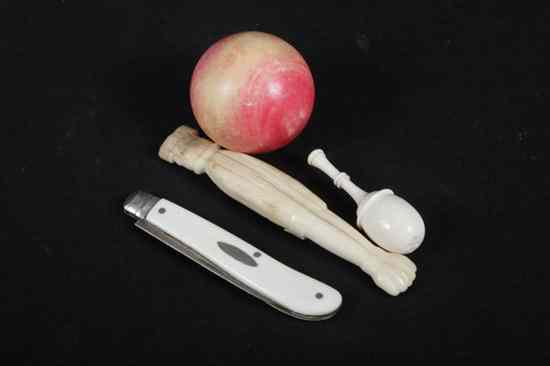 Appraisal: COLLECTION IVORY OBJECTS Including Victorian pocket knife with sterling blade