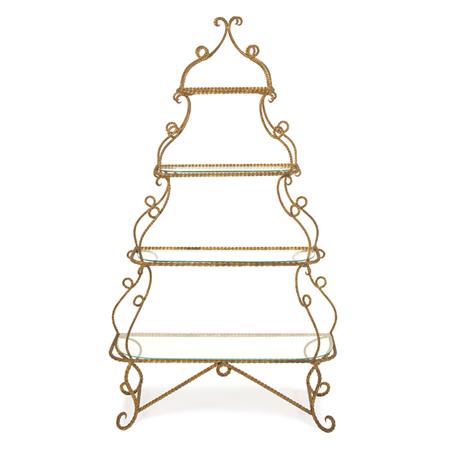 Appraisal: Gilt Wrought Iron and Glass Etagere Estimate nbsp nbsp nbsp