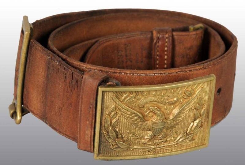 Appraisal: Antique Leather Belt with Brass Eagle Buckle Description One brass