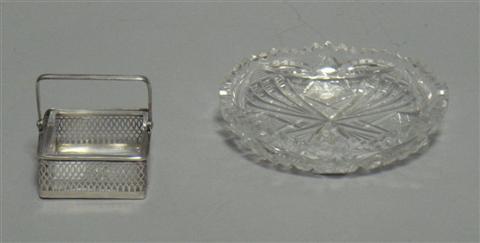 Appraisal: ROUND CUT GLASS RELISH DISH AND STERLING CUT GLASS BASKET