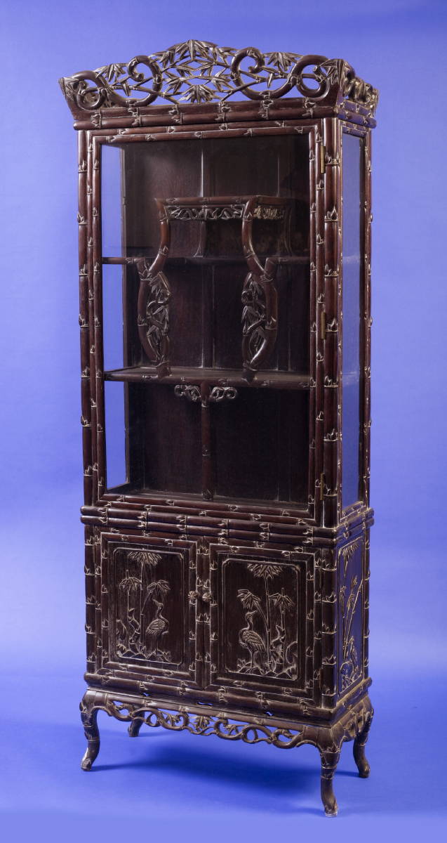 Appraisal: CHINESE PIERCED AND CARVED HARDWOOD DISPLAY CABINET In two parts