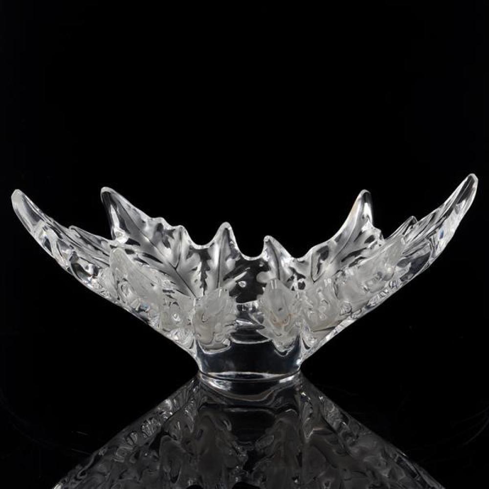 Appraisal: LALIQUE CHAMPS ELYSEES LARGE CRYSTAL DOUBLE LEAF CONSOLE BOWL SIGNED