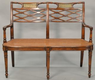 Appraisal: French style settee with caned seat and down cushion lg