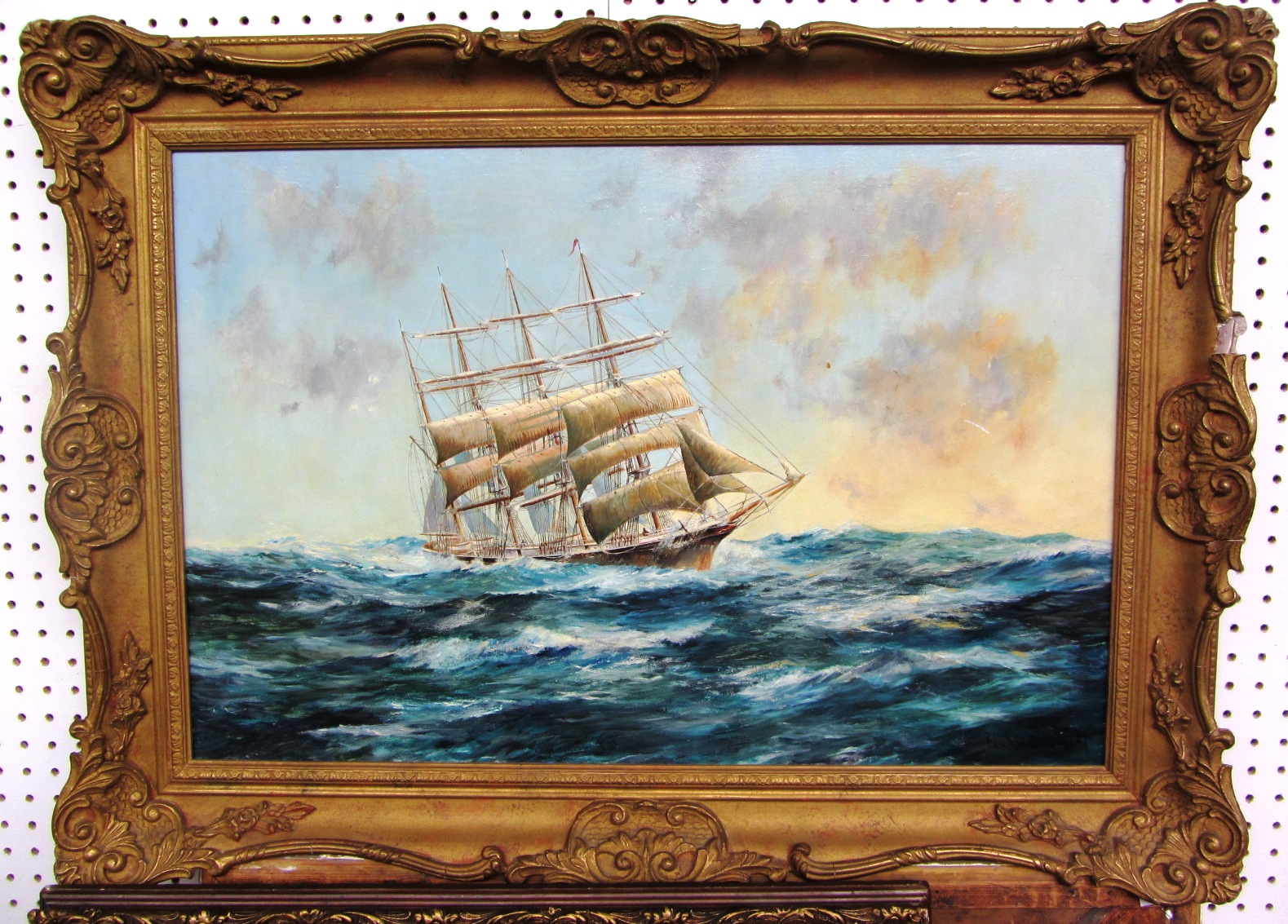 Appraisal: Daniel Sherrin - Masted ship at sea oil on canvas