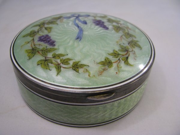 Appraisal: Antique round sterling guilloche enamel ladies vanity or compact with