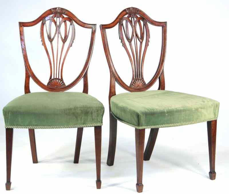 Appraisal: Pair of Antique Hepplewhite Chairs th century finely carved swag