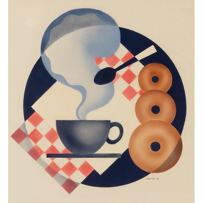 Appraisal: Harper American th century ''Coffee andDoughnuts '' airbrush '' x