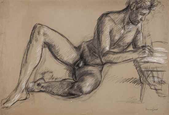 Appraisal: Duncan Grant - Reclining male nude charcoal heightened with white