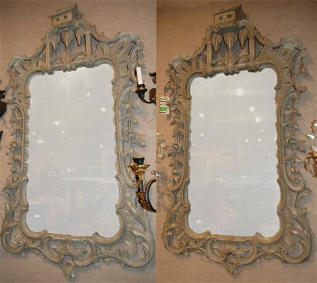 Appraisal: Pair of Rococo Style Gray Painted Mirrors Estimate -