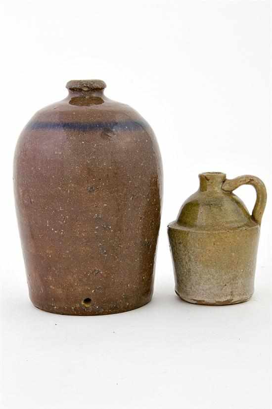 Appraisal: Southern stoneware poultry waterer and jug Upcountry South Carolina circa