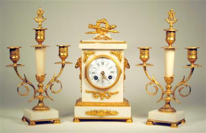 Appraisal: Continental white marble and gilt metal mounted clock garniture early