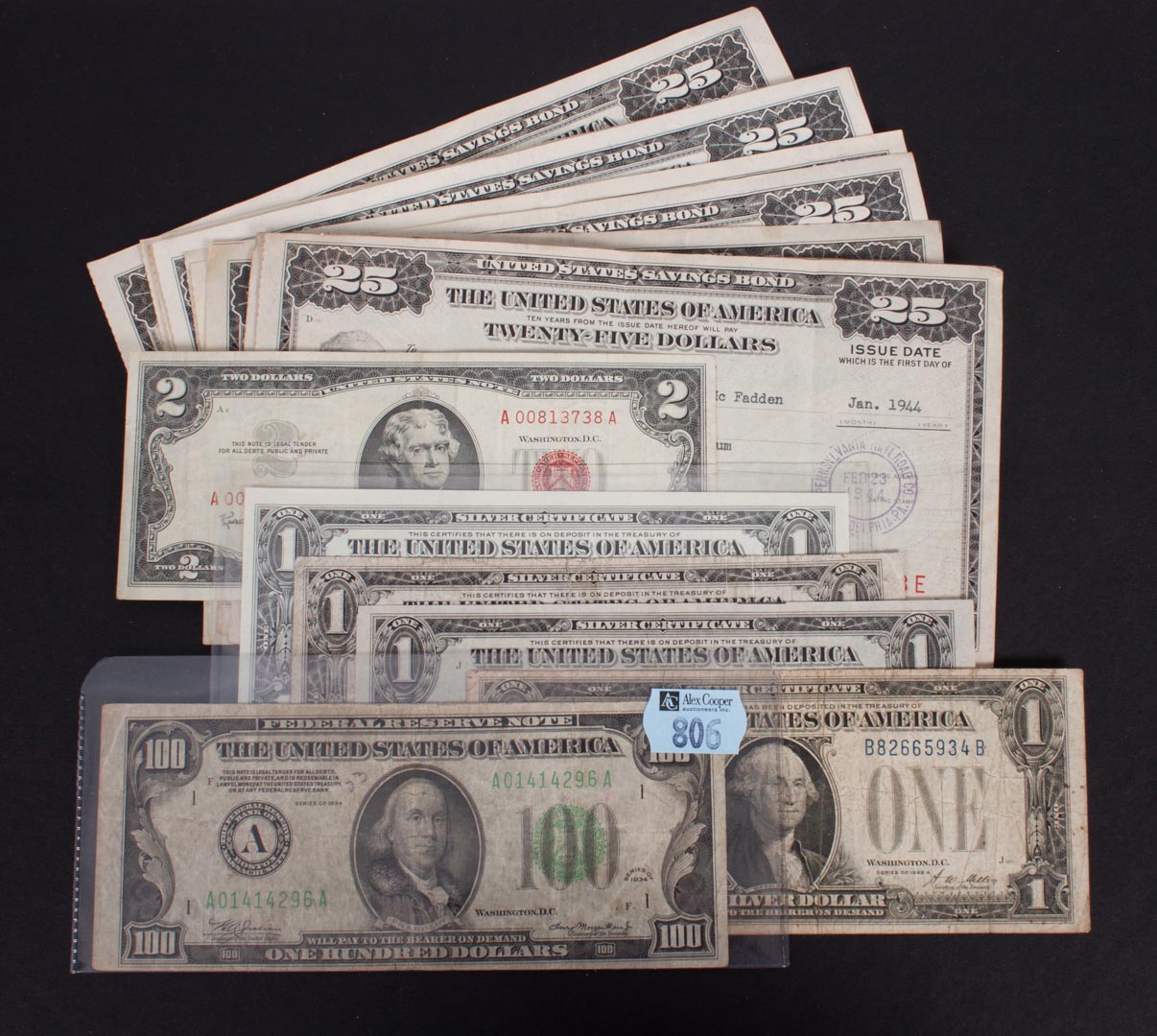 Appraisal: U S Currency Six small-size pieces Bonds comprising silver certificate