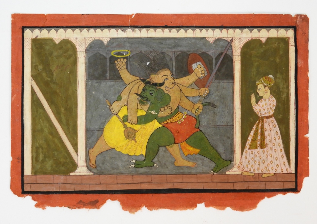 Appraisal: INDIAN PAHARI MANKOT SCHOOL MINIATURE PAINTING India th CenturyDepicts a