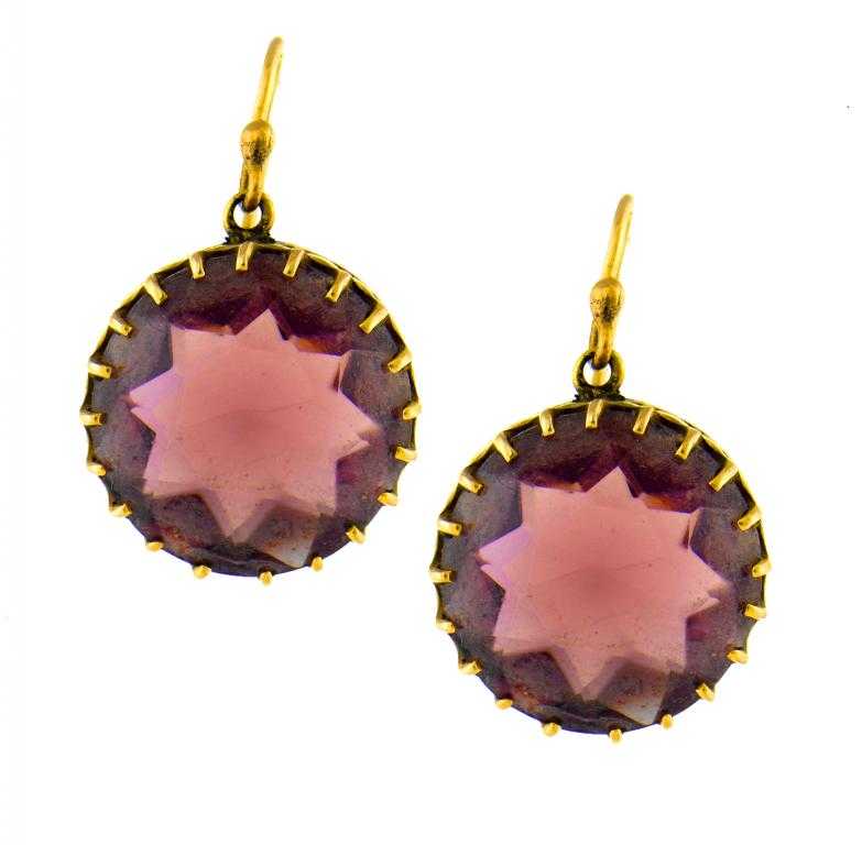 Appraisal: A PAIR OF VICTORIAN AMETHYST EARRINGS the faceted circular single