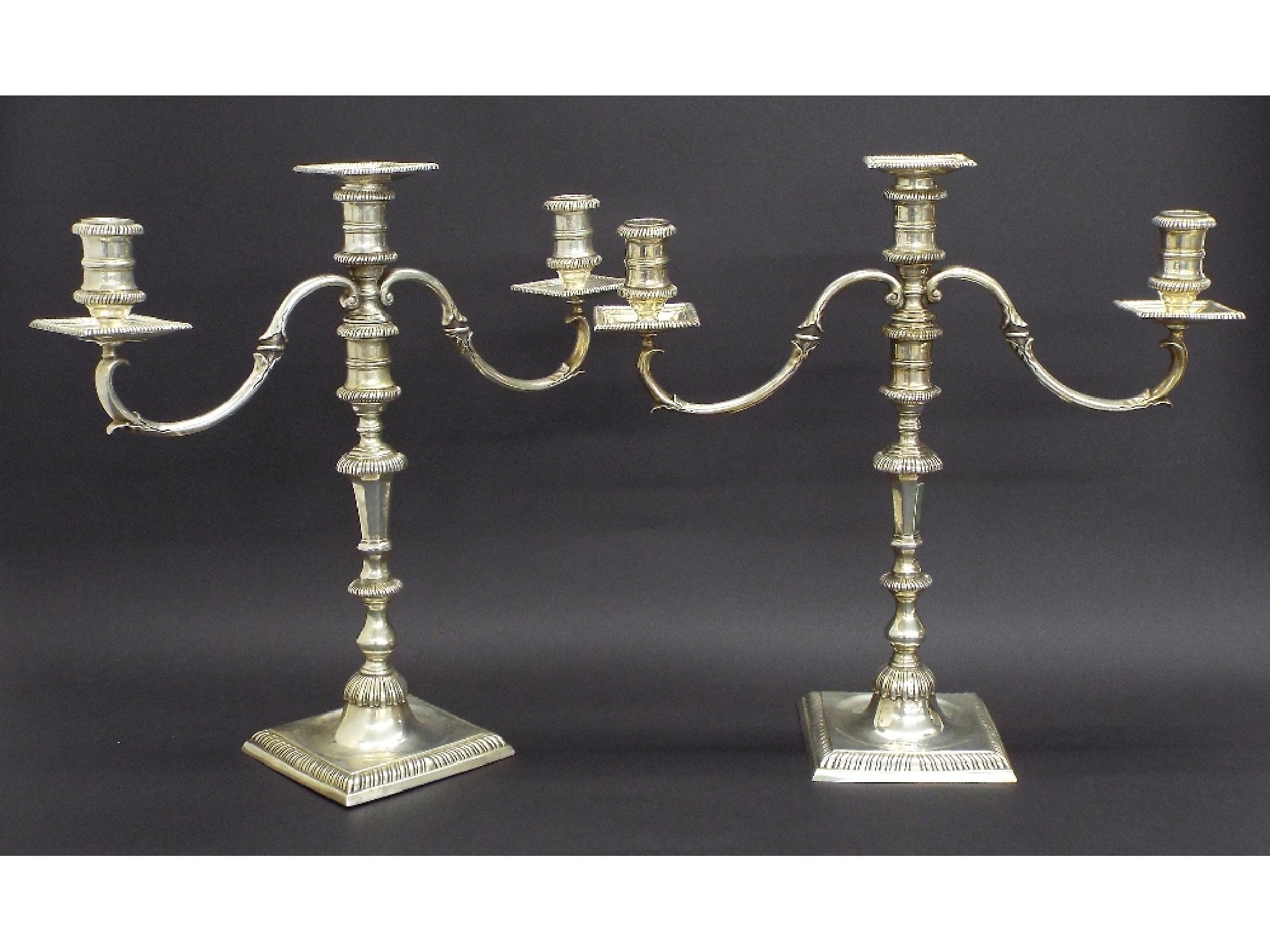 Appraisal: Quality pair of th century twin branch candelabra upon stepped