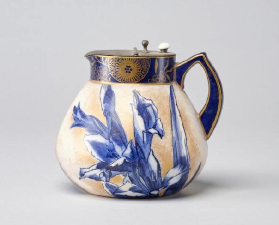 Appraisal: DOULTON BURSLEM JUGA Doulton Burslem blue white gilt jug Japanese