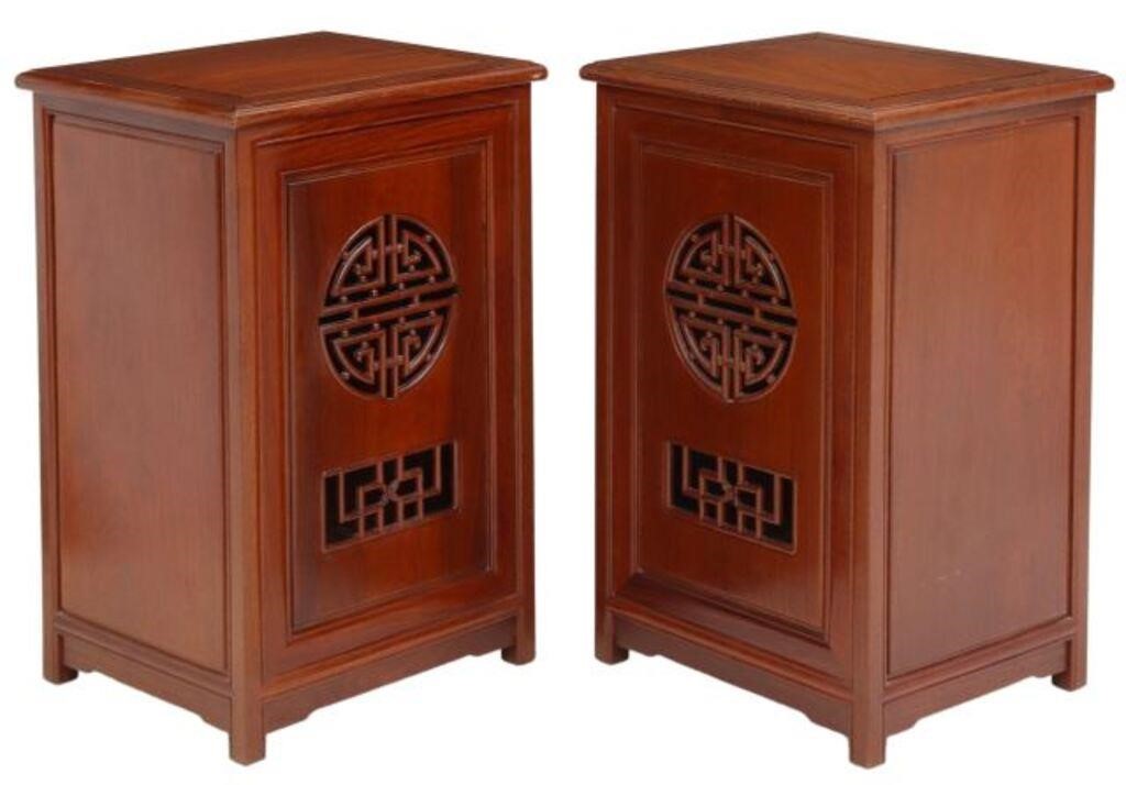 Appraisal: pair Chinese pedestals stands th c front panel with pierced