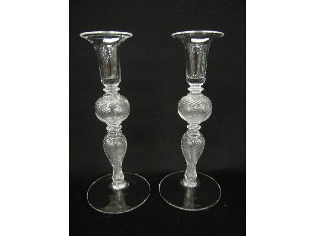 Appraisal: Pair of Fine Crystal Candlesticks swirling stems tall excellent