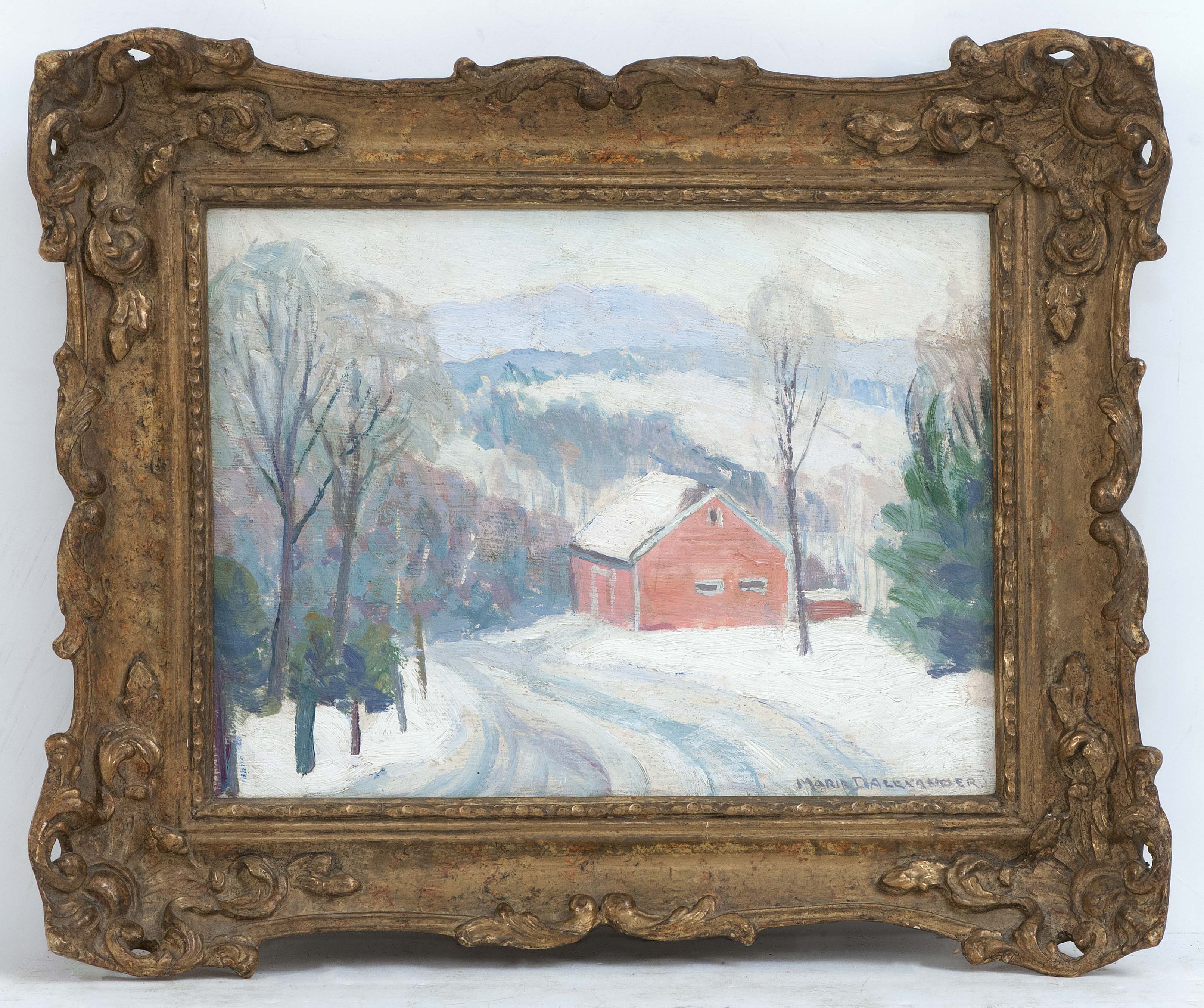 Appraisal: MARIE DAY ALEXANDERMassachusetts b Red barn on a winter road